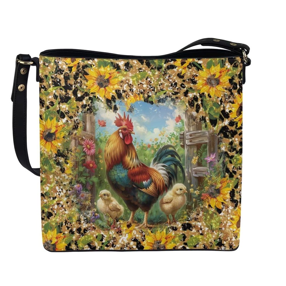 Hobo Shoulder Handbag Tote Purse Sunflower Leopard Chickens Print Pu c: